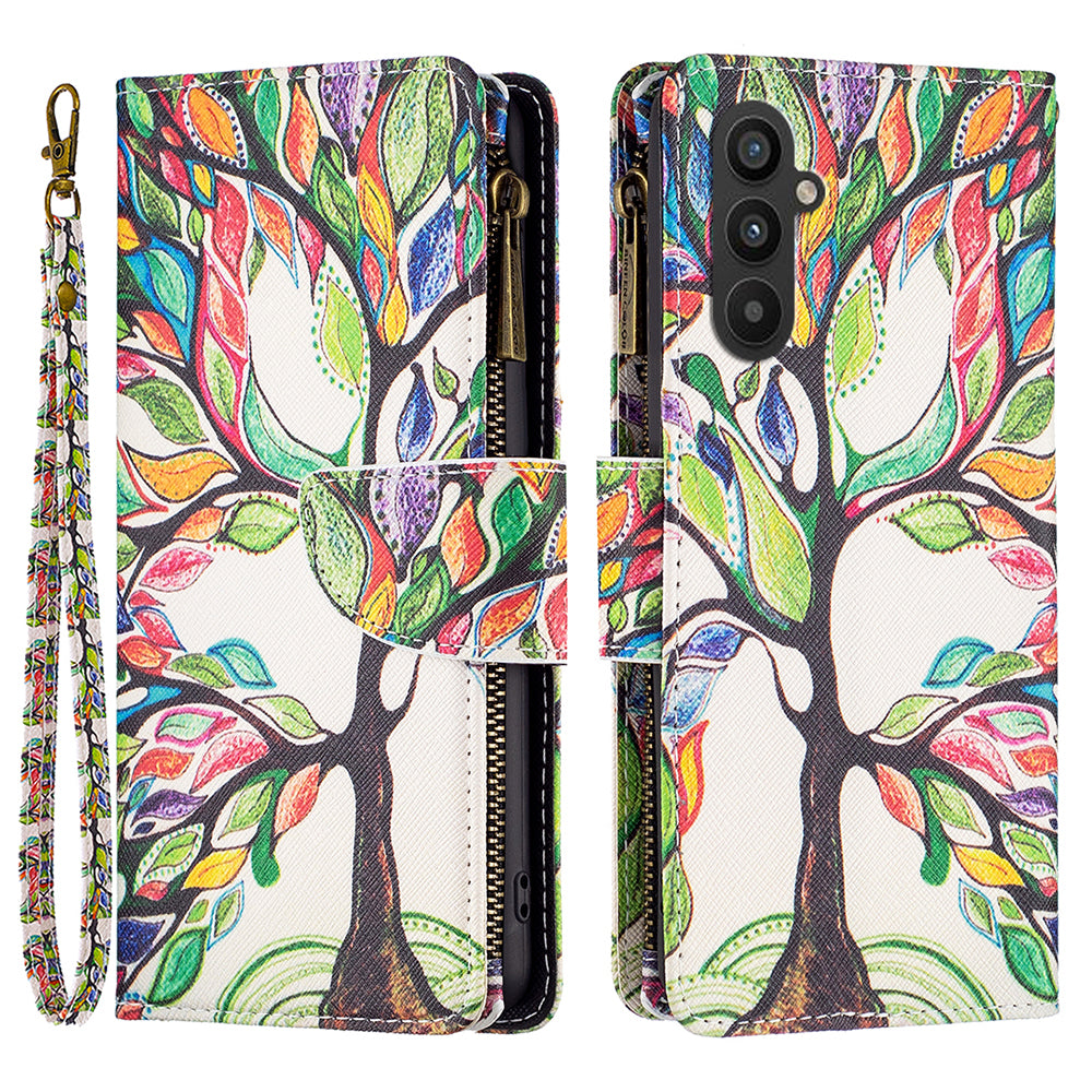 Til Samsung Galaxy A24 4G BF03 Læder Pung Telefon Taske Lynlås Lomme Mønster Udskrivning Foldeholder Cover Til Samsung Galaxy A24 4G BF03 Læder Pung Telefon Taske Lynlås Lomme Mønster Udskrivning Foldeholder Cover